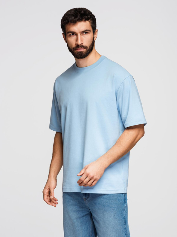 Ombre Clothing Moška bombažna majica LOOSE FIT z okroglim vratom - modra V7 OM-TSBC-0267 Ombre Clothing