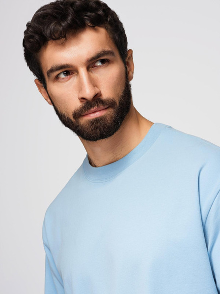 Ombre Clothing Moška bombažna majica LOOSE FIT z okroglim vratom - modra V7 OM-TSBC-0267 Ombre Clothing