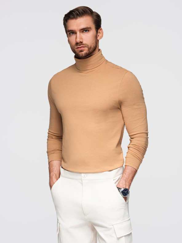 Ombre Clothing Moški volan z dolgimi rokavi - svetlo rjav V5 OM-LSCL-0130 Ombre Clothing