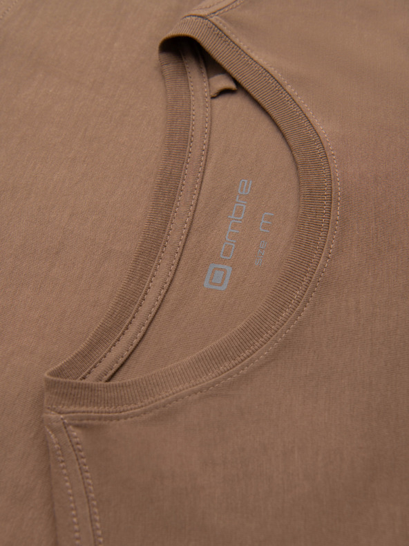 Ombre Clothing Moška majica z mestnim tiskom in dolgimi rokavi - svetlo rjava V1 OM-LSPT-0131 Ombre Clothing