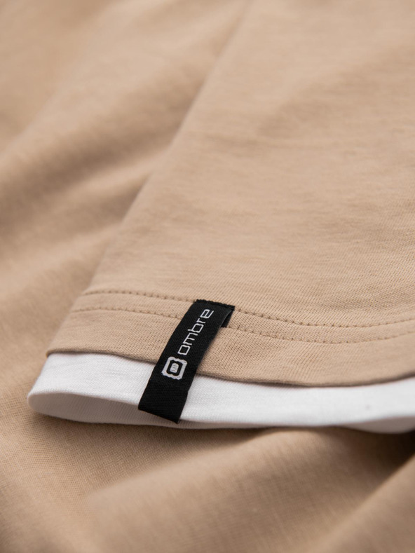 Ombre Clothing Moška bombažna majica s kapuco - bež V5 OM-TSCT-0256 Ombre Clothing