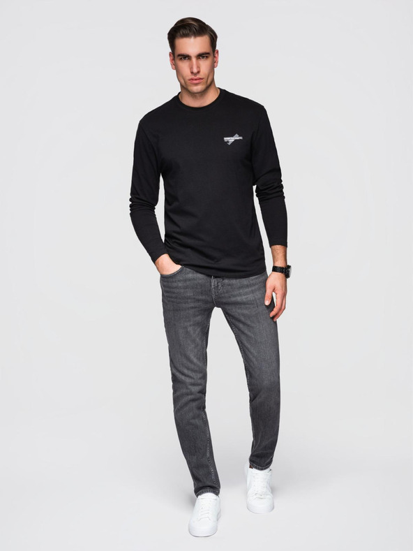 Ombre Clothing Moška bombažna majica z dolgimi rokavi in okroglim vratom - črna V2 OM-LSPT-0136 Ombre Clothing