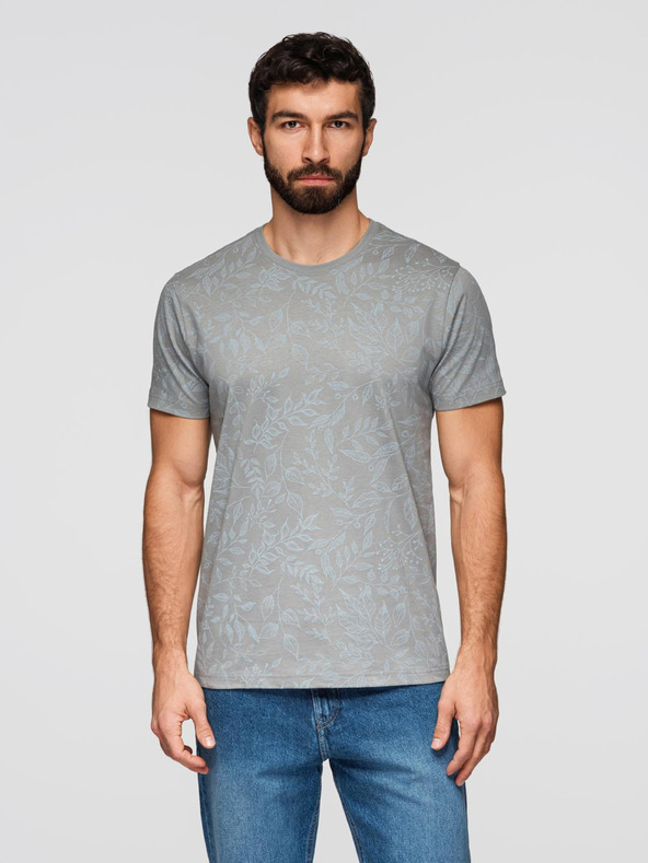Ombre Clothing Moška bombažna majica s cvetličnim tiskom - siva V3 OM-TSFP-0262 Ombre Clothing