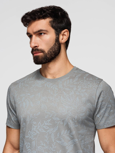 Ombre Clothing Moška bombažna majica s cvetličnim tiskom - siva V3 OM-TSFP-0262 Ombre Clothing