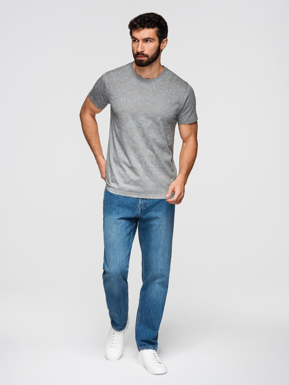Ombre Clothing Moška bombažna majica s cvetličnim tiskom - siva V3 OM-TSFP-0262 Ombre Clothing
