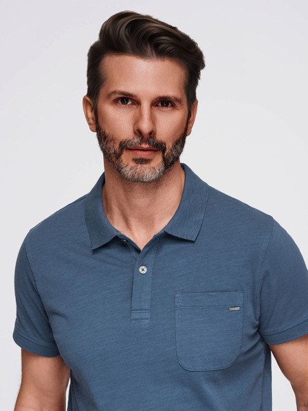 Ombre Clothing Moška polo majica z okrasnimi gumbi - temno modra V8 S1744 Ombre Clothing