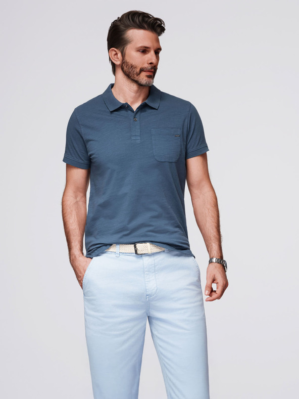 Ombre Clothing Moška polo majica z okrasnimi gumbi - temno modra V8 S1744 Ombre Clothing