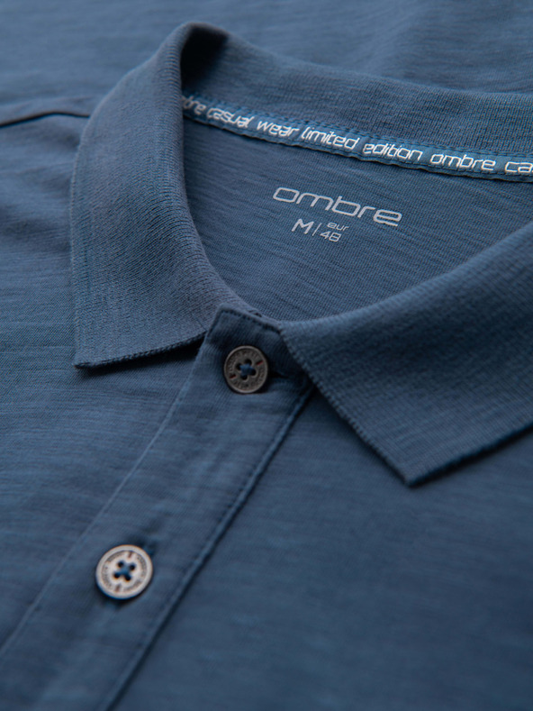 Ombre Clothing Moška polo majica z okrasnimi gumbi - temno modra V8 S1744 Ombre Clothing
