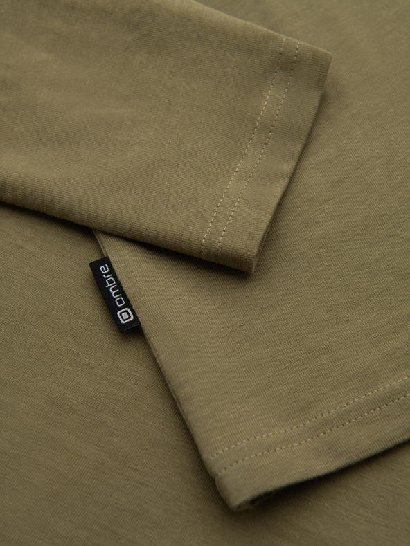 Ombre Clothing Moška majica z mestnim tiskom in dolgimi rokavi - olivna V1 OM-LSPT-0131 Ombre Clothing