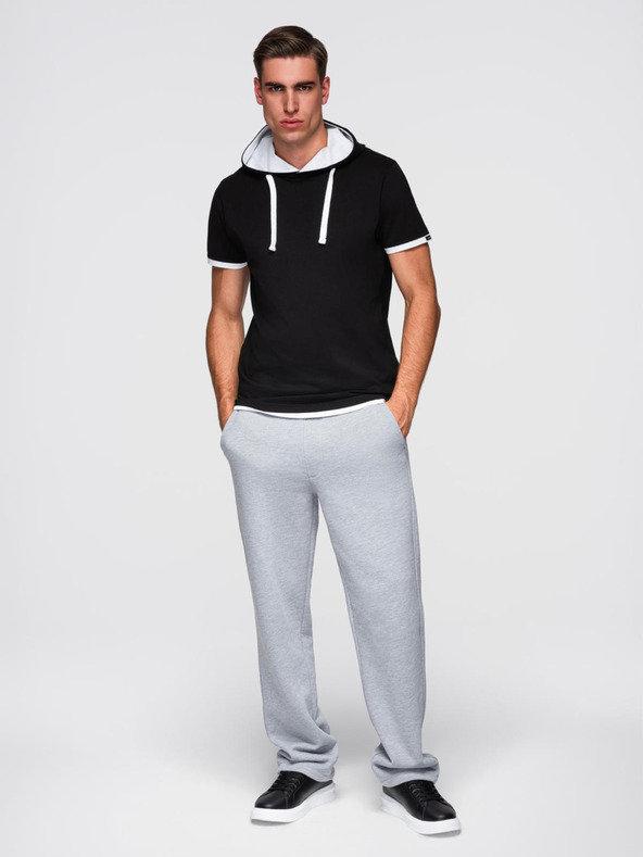 Ombre Clothing Moška bombažna majica s kapuco - črna V9 OM-TSCT-0256 Ombre Clothing