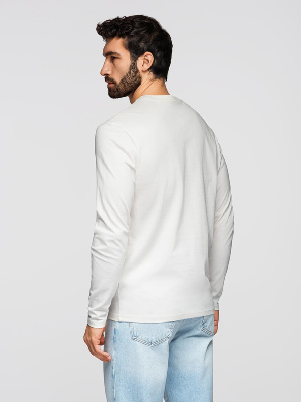 Ombre Clothing Moška bombažna majica z dolgimi rokavi in okroglim vratom - bela V3 OM-LSPT-0136 Ombre Clothing