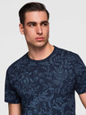 Ombre Clothing Moška bombažna majica s cvetličnim tiskom - temno modra V4 OM-TSFP-0262 Ombre Clothing