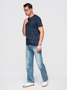 Ombre Clothing Moška bombažna majica s cvetličnim tiskom - temno modra V4 OM-TSFP-0262 Ombre Clothing