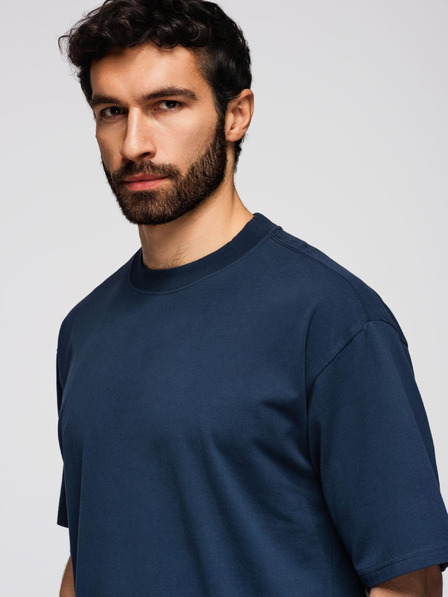 Ombre Clothing Moška bombažna majica LOOSE FIT z okroglim vratom - temno modra V9 OM-TSBC-0267 Ombre Clothing