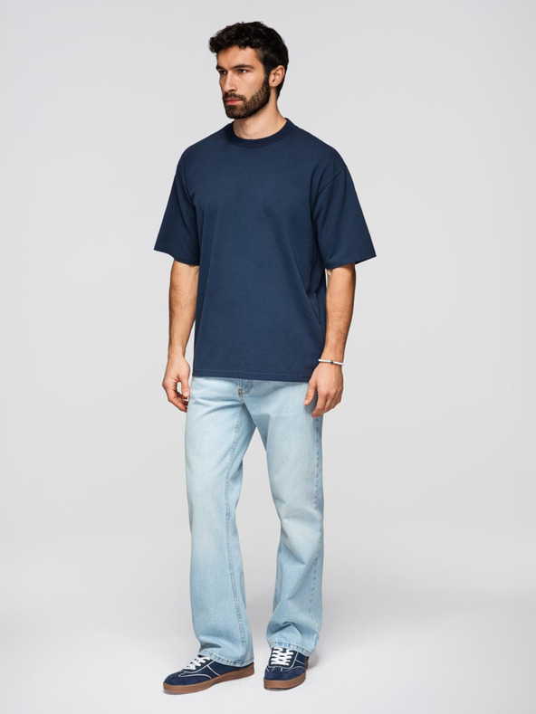 Ombre Clothing Moška bombažna majica LOOSE FIT z okroglim vratom - temno modra V9 OM-TSBC-0267 Ombre Clothing