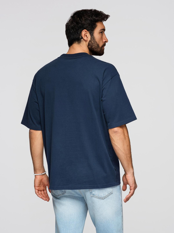 Ombre Clothing Moška bombažna majica LOOSE FIT z okroglim vratom - temno modra V9 OM-TSBC-0267 Ombre Clothing