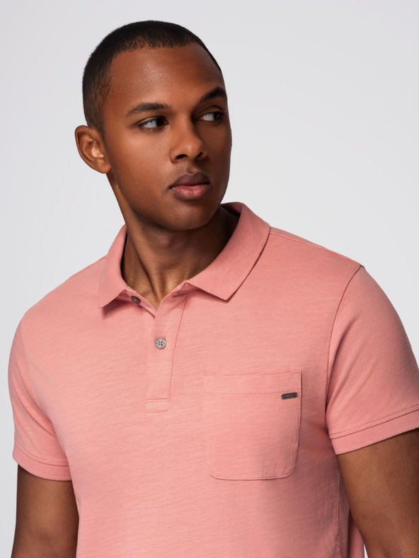 Ombre Clothing Klasična bombažna pletena poloprijava srajca - rožnata V4 OM-POWS-0142 Ombre Clothing