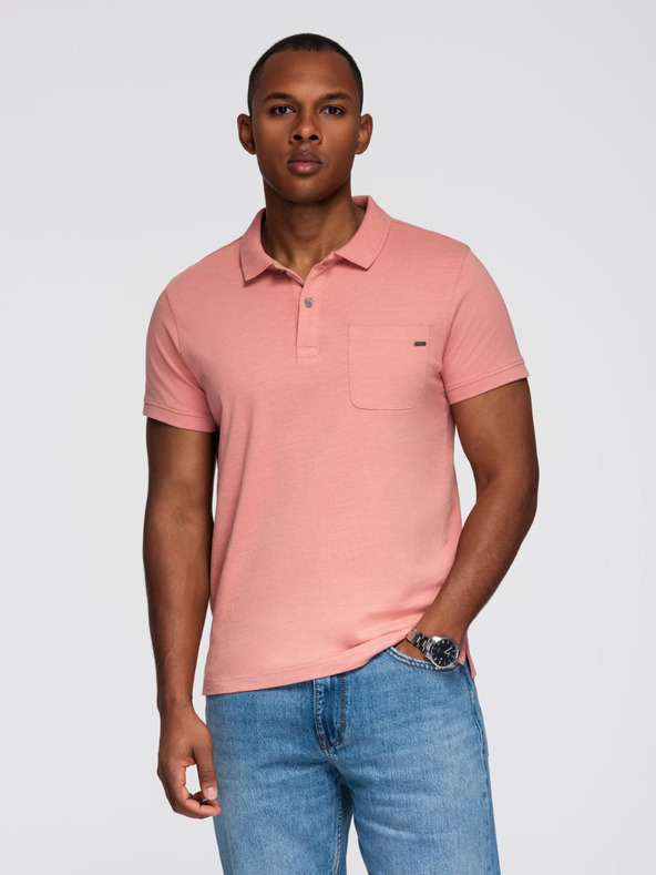 Ombre Clothing Klasična bombažna pletena poloprijava srajca - rožnata V4 OM-POWS-0142 Ombre Clothing