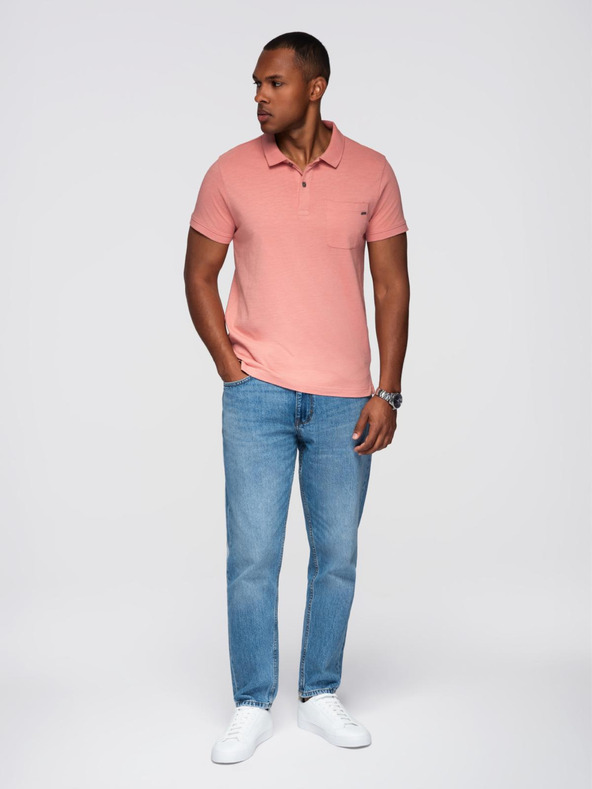 Ombre Clothing Klasična bombažna pletena poloprijava srajca - rožnata V4 OM-POWS-0142 Ombre Clothing