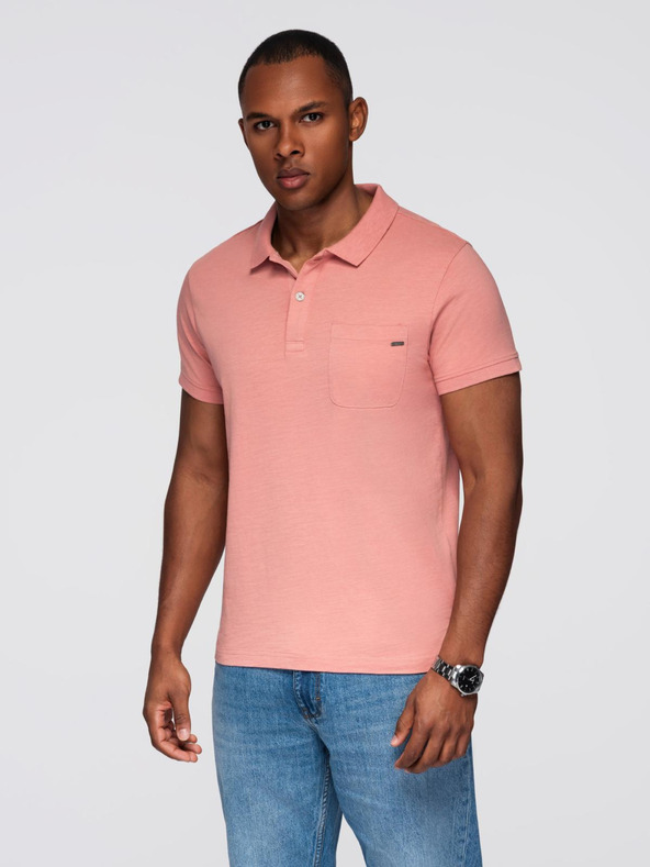 Ombre Clothing Klasična bombažna pletena poloprijava srajca - rožnata V4 OM-POWS-0142 Ombre Clothing