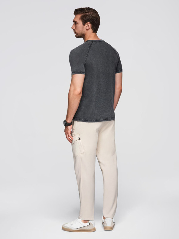 Ombre Clothing Moška majica z umivanjem učinka in gumbi pri vratu - črna V1 OM-TSWT-0150 Ombre Clothing