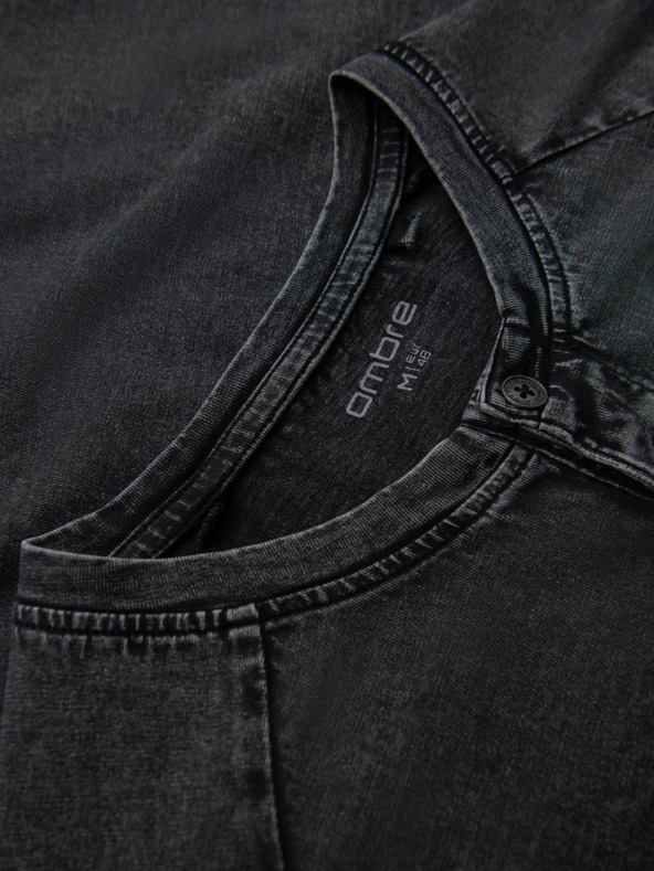 Ombre Clothing Moška majica z umivanjem učinka in gumbi pri vratu - črna V1 OM-TSWT-0150 Ombre Clothing