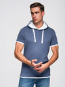 Ombre Clothing Moška bombažna majica s kapuco - temno modra melanž V12 OM-TSCT-0256 Ombre Clothing