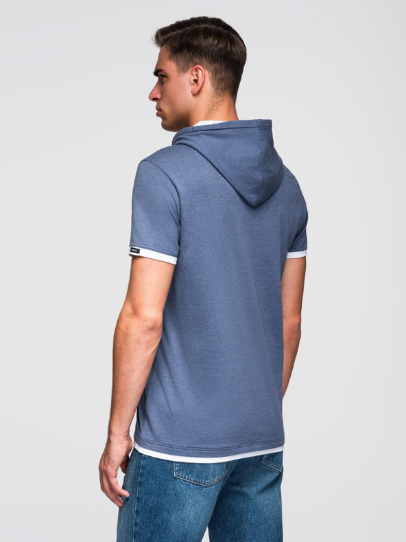 Ombre Clothing Moška bombažna majica s kapuco - temno modra melanž V12 OM-TSCT-0256 Ombre Clothing