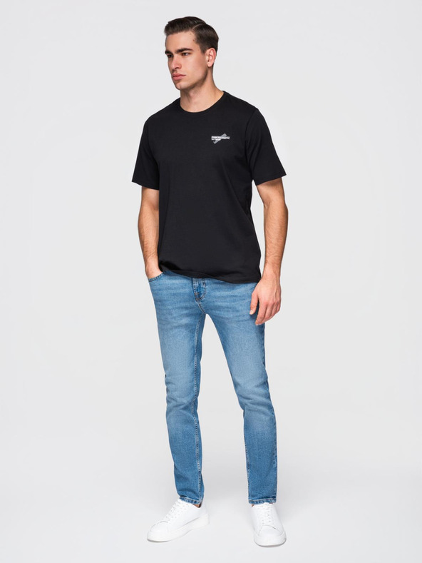 Ombre Clothing Moška majica z majhnim tiskom na prsih - črna V2 OM-TSPT-0258 Ombre Clothing