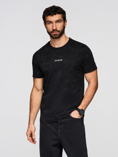 Ombre Clothing Moška bombažna majica s celovitim tiskom in napisom "ombre" na prsih - črna V1 OM-TSFP-0263 Ombre Clothing