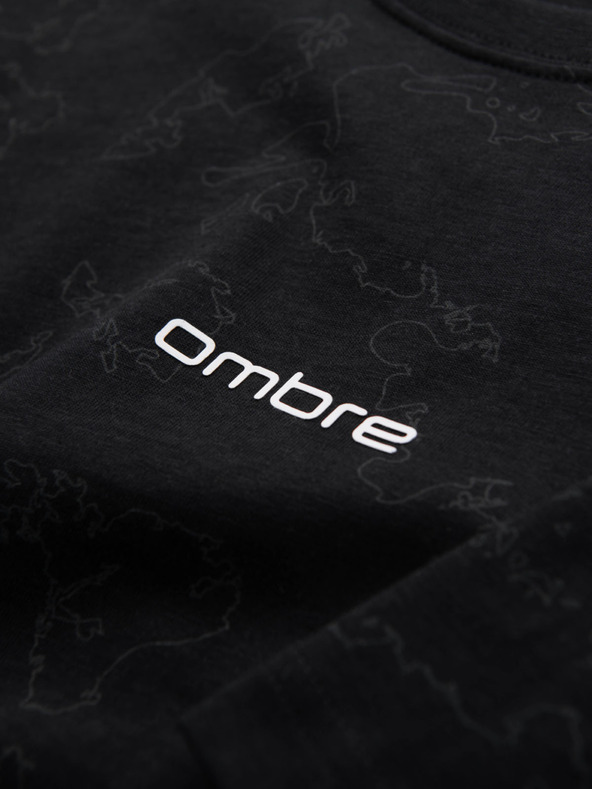 Ombre Clothing Moška bombažna majica s celovitim tiskom in napisom "ombre" na prsih - črna V1 OM-TSFP-0263 Ombre Clothing