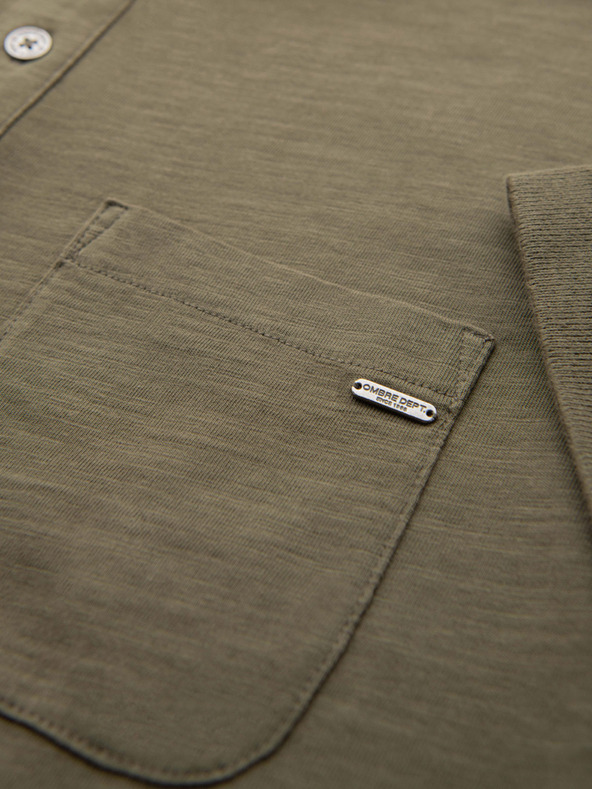 Ombre Clothing Moška polo majica z okrasnimi gumbi - temno olivno zelena V5 S1744 Ombre Clothing
