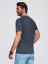 Ombre Clothing Moška majica s pranjem efektom in gumbi pri izrezu - temno modra V2 OM-TSWT-0150 Ombre Clothing