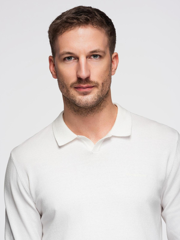 Ombre Clothing Moški polo pulover z vezilko na prsih - bel V2 OM-POLS-0140 Ombre Clothing