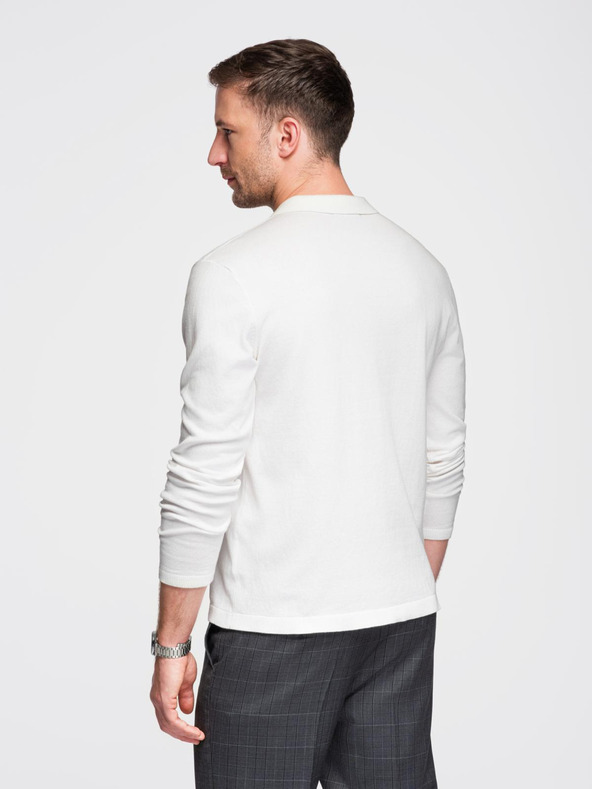 Ombre Clothing Moški polo pulover z vezilko na prsih - bel V2 OM-POLS-0140 Ombre Clothing
