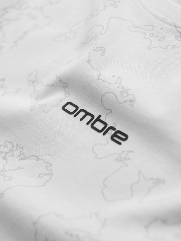 Ombre Clothing Moška bombažna majica s celoplošnim tiskom in napisom "ombre" na prsih - bela V2 OM-TSFP-0263 Ombre Clothing