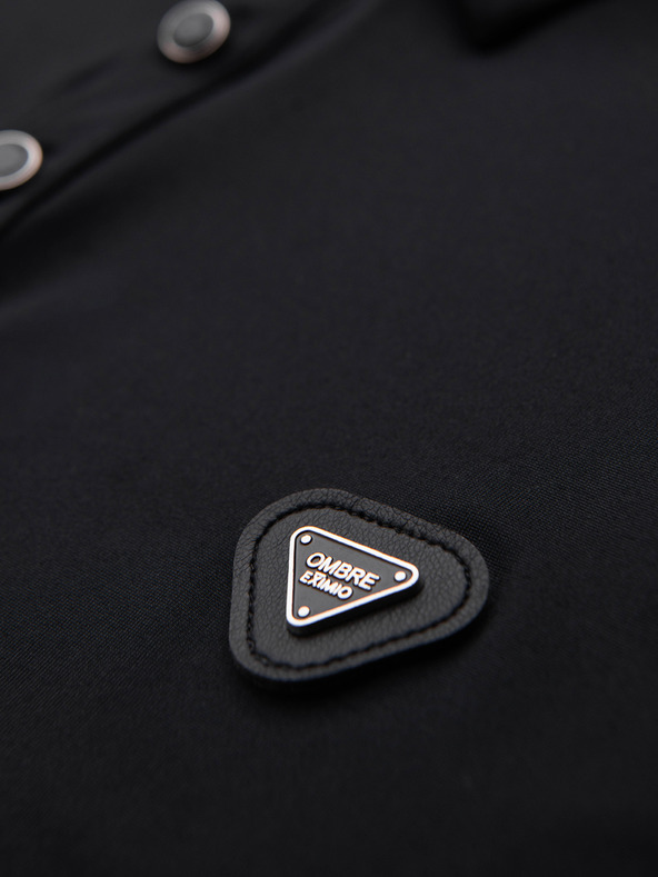 Ombre Clothing Polo srajca z dolgim rokavom in elegantnimi znamčnimi gumbi - črna V1 OM-POLS-0139 Ombre Clothing