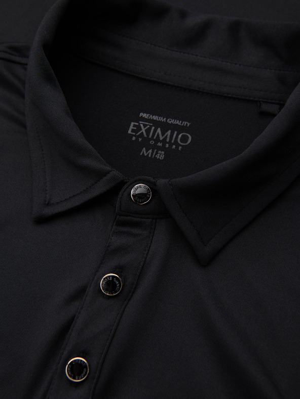 Ombre Clothing Polo srajca z dolgim rokavom in elegantnimi znamčnimi gumbi - črna V1 OM-POLS-0139 Ombre Clothing