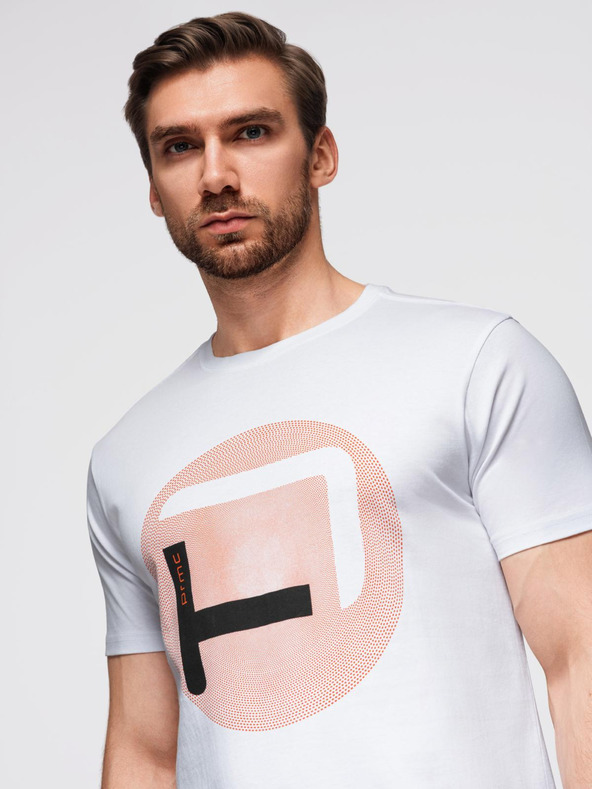 Ombre Clothing Moška majica z velikim tiskom - bela V1 OM-TSPT-0245 Ombre Clothing