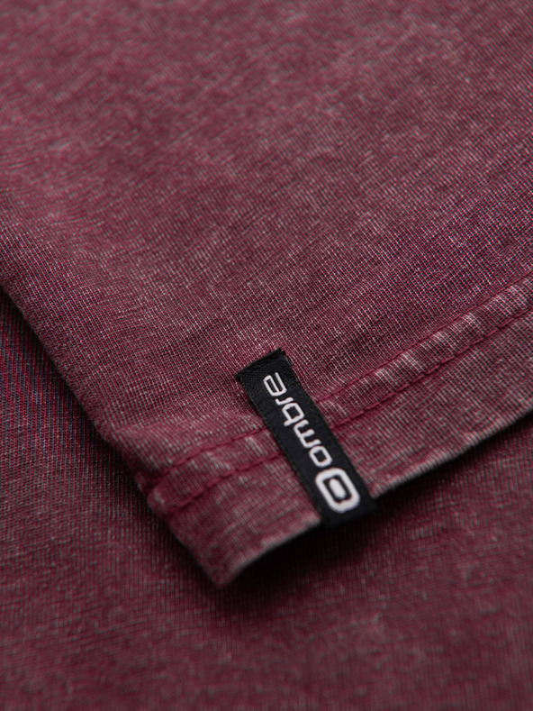 Ombre Clothing Moška majica s pranjem efektom in gumbi pri izrezu - vinsko rdeča V3 OM-TSWT-0150 Ombre Clothing