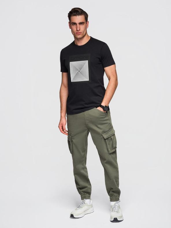 Ombre Clothing Moška bombažna majica z geometrijskim tiskom - črna V1 OM-TSPT-0260 Ombre Clothing