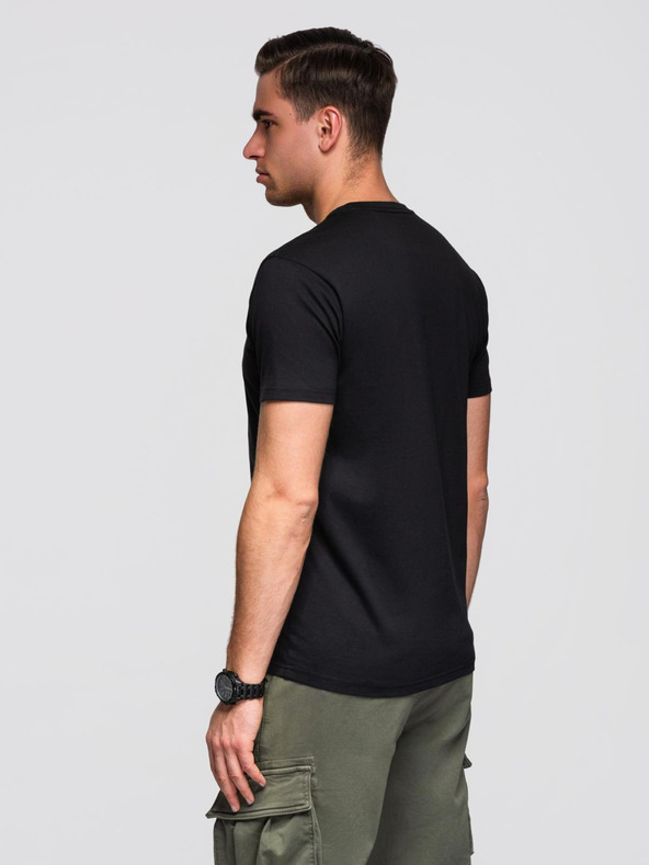 Ombre Clothing Moška bombažna majica z geometrijskim tiskom - črna V1 OM-TSPT-0260 Ombre Clothing