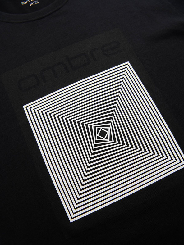 Ombre Clothing Moška bombažna majica z geometrijskim tiskom - črna V1 OM-TSPT-0260 Ombre Clothing