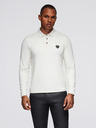 Ombre Clothing Polo srajca z dolgim rokavom in elegantnimi znamčnimi gumbi - kremna V2 OM-POLS-0139 Ombre Clothing