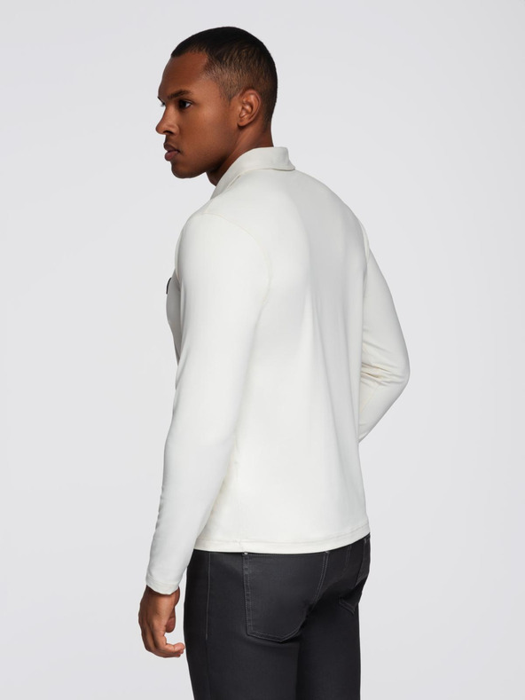 Ombre Clothing Polo srajca z dolgim rokavom in elegantnimi znamčnimi gumbi - kremna V2 OM-POLS-0139 Ombre Clothing