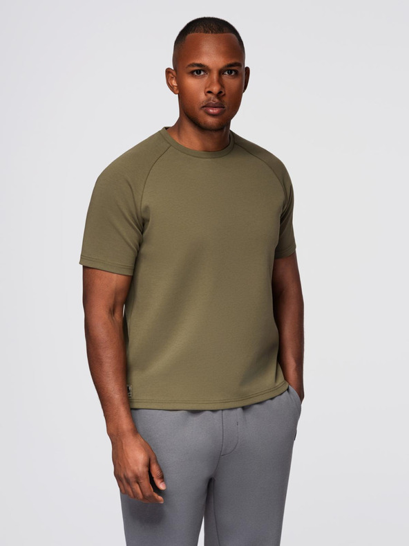 Ombre Clothing Moška majica COMFORT FIT z raglanskimi rokavi - olivna V4 OM-TSCT-0240 Ombre Clothing
