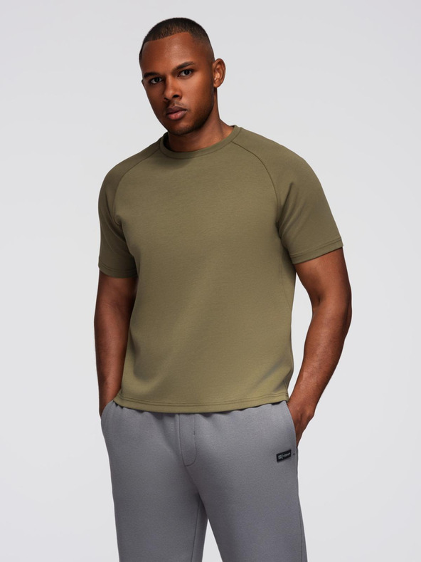 Ombre Clothing Moška majica COMFORT FIT z raglanskimi rokavi - olivna V4 OM-TSCT-0240 Ombre Clothing