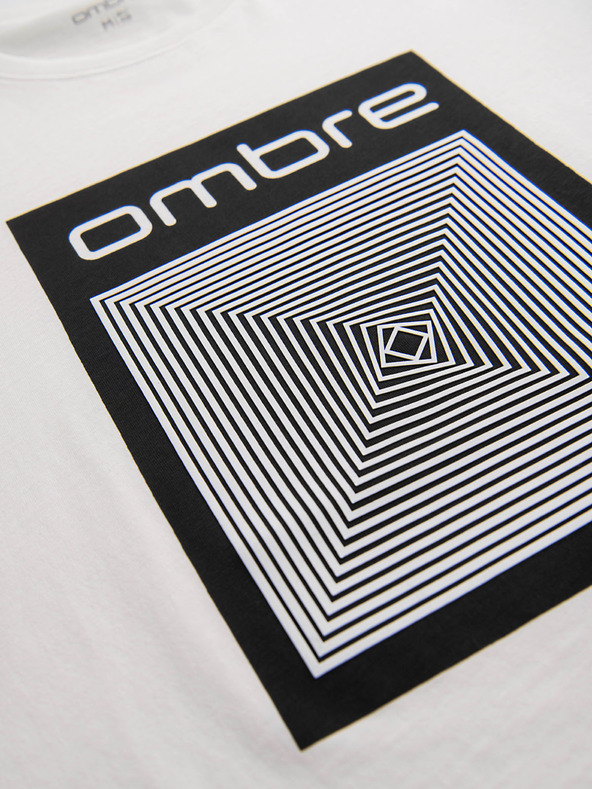 Ombre Clothing Moška bombažna majica z geometrijskim tiskom - bela V2 OM-TSPT-0260 Ombre Clothing