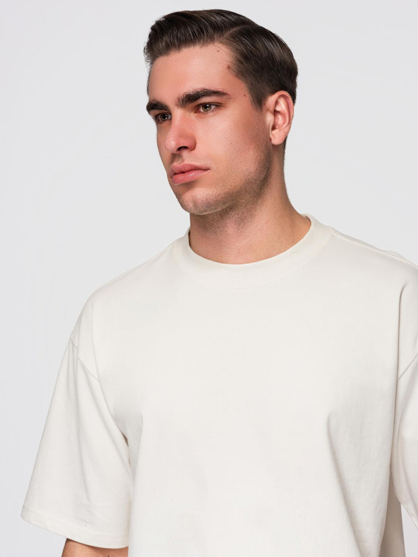 Ombre Clothing Moška bombažna majica LOOSE FIT s круглим izrezom - kremasta V2 OM-TSBC-0267 Ombre Clothing