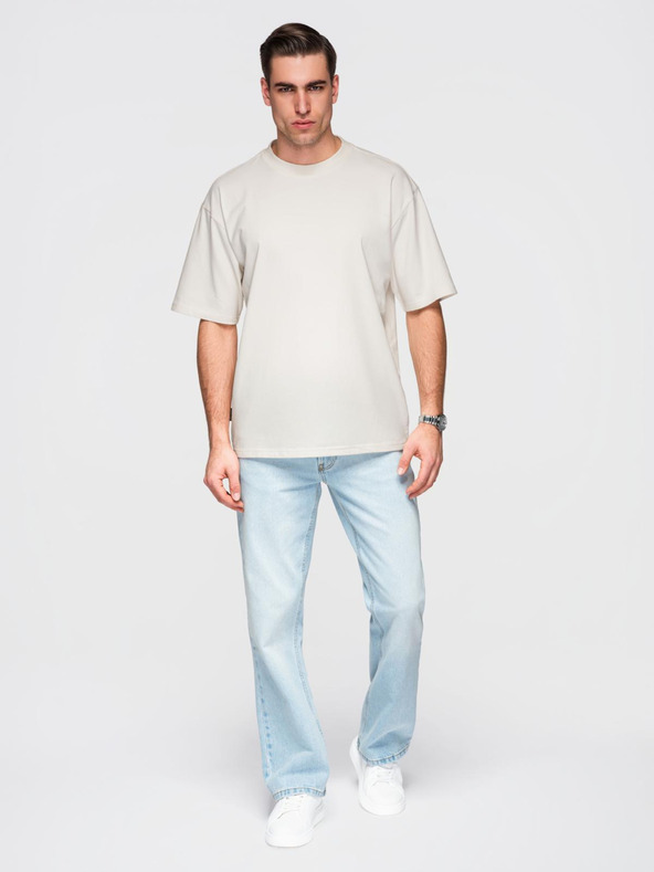 Ombre Clothing Moška bombažna majica LOOSE FIT s круглим izrezom - kremasta V2 OM-TSBC-0267 Ombre Clothing